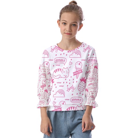 Cute-girly-seamless-pattern Kids  Cuff Sleeve Top by Salman4z