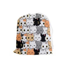 Cute-cat-kitten-cartoon-doodle-seamless-pattern Drawstring Pouch (large) by Salman4z