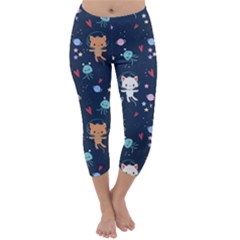 Cute-astronaut-cat-with-star-galaxy-elements-seamless-pattern Capri Winter Leggings  by Salman4z