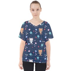 Cute-astronaut-cat-with-star-galaxy-elements-seamless-pattern V-neck Dolman Drape Top by Salman4z