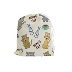 Happy-cats-pattern-background Drawstring Pouch (large) by Salman4z