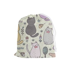 Funny Cartoon Cats Seamless Pattern Drawstring Pouch (large) by Salman4z