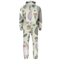 Funny Cartoon Cats Seamless Pattern Hooded Jumpsuit (men) by Salman4z