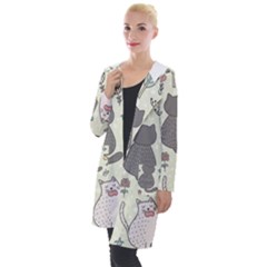 Funny Cartoon Cats Seamless Pattern Hooded Pocket Cardigan by Salman4z