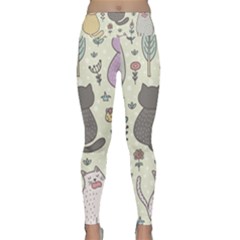 Funny Cartoon Cats Seamless Pattern Lightweight Velour Classic Yoga Leggings by Salman4z