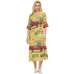 Childish-seamless-pattern-with-dino-driver Double Cuff Midi Dress by Salman4z