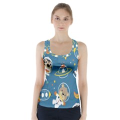 Seamless-pattern-funny-astronaut-outer-space-transportation Racer Back Sports Top by Salman4z