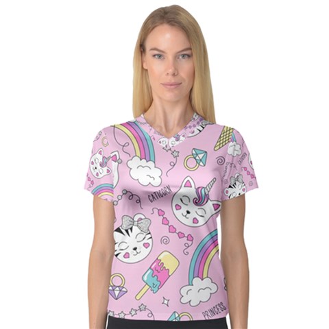 Beautiful-cute-animals-pattern-pink V-neck Sport Mesh Tee by Salman4z