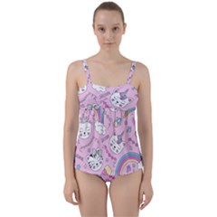 Beautiful-cute-animals-pattern-pink Twist Front Tankini Set by Salman4z