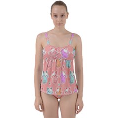Cute-kawaii-kittens-seamless-pattern Twist Front Tankini Set by Salman4z