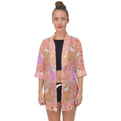 Cute-kawaii-kittens-seamless-pattern Open Front Chiffon Kimono by Salman4z