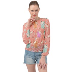 Cute-kawaii-kittens-seamless-pattern Banded Bottom Chiffon Top by Salman4z