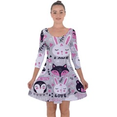 Big-set-with-cute-cartoon-animals-bear-panda-bunny-penguin-cat-fox Quarter Sleeve Skater Dress by Salman4z