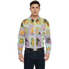 Egypt-icons-set-flat-style Men s Long Sleeve Pocket Shirt  by Salman4z