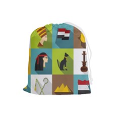 Egypt-travel-items-icons-set-flat-style Drawstring Pouch (large) by Salman4z