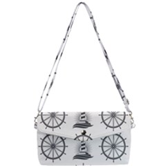 Marine Nautical Seamless Pattern With Vintage Lighthouse Wheel Removable Strap Clutch Bag by Salman4z