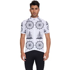 Marine Nautical Seamless Pattern With Vintage Lighthouse Wheel Men s Short Sleeve Cycling Jersey by Salman4z