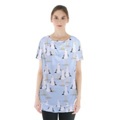 Cute-seagulls-seamless-pattern-light-blue-background Skirt Hem Sports Top by Salman4z