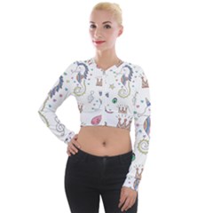 Seamless-pattern-cute-unicorn-cartoon-hand-drawn Long Sleeve Cropped Velvet Jacket by Salman4z