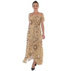 Egyptian-seamless-pattern-symbols-landmarks-signs-egypt Off Shoulder Open Front Chiffon Dress by Salman4z