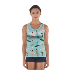 Beach-surfing-surfers-with-surfboards-surfer-rides-wave-summer-outdoors-surfboards-seamless-pattern- Sport Tank Top  by Salman4z