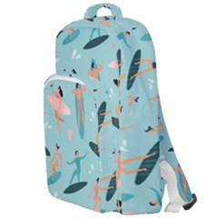 Beach-surfing-surfers-with-surfboards-surfer-rides-wave-summer-outdoors-surfboards-seamless-pattern- Double Compartment Backpack by Salman4z