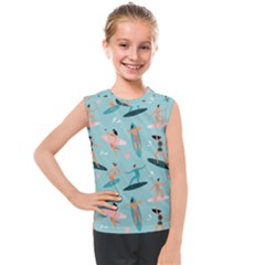 Beach-surfing-surfers-with-surfboards-surfer-rides-wave-summer-outdoors-surfboards-seamless-pattern- Kids  Mesh Tank Top by Salman4z