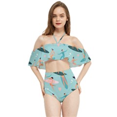 Beach-surfing-surfers-with-surfboards-surfer-rides-wave-summer-outdoors-surfboards-seamless-pattern- Halter Flowy Bikini Set  by Salman4z