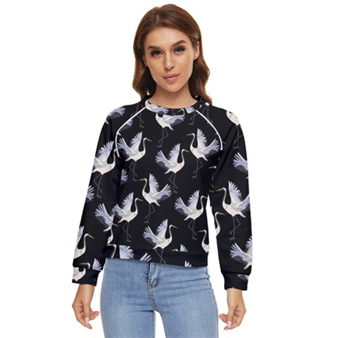Crane Pattern Women s Long Sleeve Raglan Tee by Salman4z