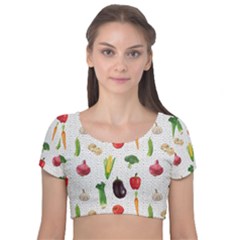 Vegetable Velvet Short Sleeve Crop Top  by SychEva