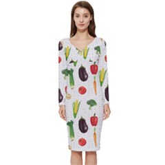 Vegetable Long Sleeve V-neck Bodycon Dress  by SychEva