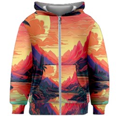 Tropical Landscape Island Background Wallpaper Kids  Zipper Hoodie Without Drawstring by Ravend
