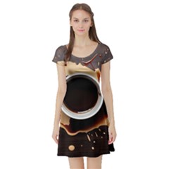 Coffee Cafe Espresso Drink Beverage Short Sleeve Skater Dress by Ravend