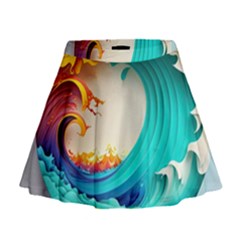 Tsunami Tidal Wave Waves Minimalist Ocean Sea Mini Flare Skirt by Ravend