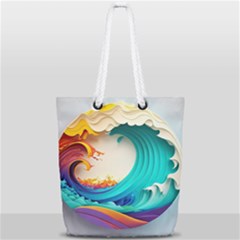 Tsunami Tidal Wave Waves Minimalist Ocean Sea Full Print Rope Handle Tote (small) by Ravend