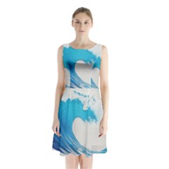 Wave Tsunami Tidal Wave Ocean Sea Water Sleeveless Waist Tie Chiffon Dress by Ravend