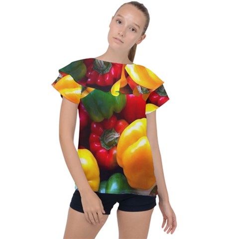 Colorful Capsicum Ruffle Collar Chiffon Blouse by Sparkle
