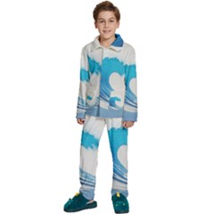 Wave Tsunami Tidal Wave Ocean Sea Water Kids  Long Sleeve Velvet Pajamas Set by Ravend