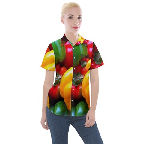 Colorful Capsicum Women s Short Sleeve Pocket Shirt by Sparkle