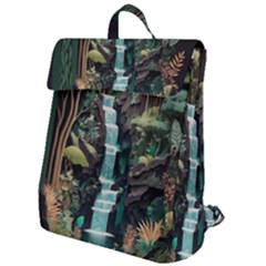 Jungle Tropical Trees Waterfall Plants Papercraft Flap Top Backpack by Ravend