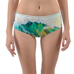 Waves Ocean Sea Tsunami Nautical Painting Reversible Mid-waist Bikini Bottoms by Ravend