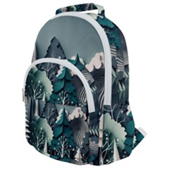 Forest Papercraft Trees Background Rounded Multi Pocket Backpack by Ravend