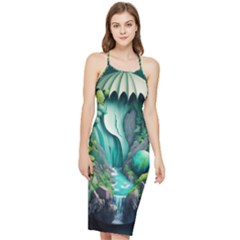 Waterfall Jungle Nature Paper Craft Trees Tropical Bodycon Cross Back Summer Dress by Ravend