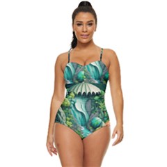 Waterfall Jungle Nature Paper Craft Trees Tropical Retro Full Coverage Swimsuit by Ravend