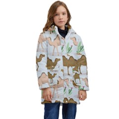 Camels-cactus-desert-pattern Kids  Hooded Longline Puffer Jacket by Salman4z