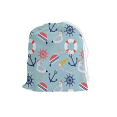 Nautical-marine-symbols-seamless-pattern Drawstring Pouch (large) by Salman4z