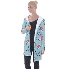 Nautical-marine-symbols-seamless-pattern Longline Hooded Cardigan by Salman4z