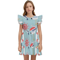 Nautical-marine-symbols-seamless-pattern Kids  Winged Sleeve Dress by Salman4z
