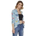 Nautical-marine-symbols-seamless-pattern Women s 3/4 Sleeve Ruffle Edge Open Front Jacket View3