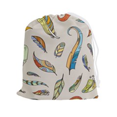 Vector-boho-doodle-feathers-seamless-pattern-illustration Drawstring Pouch (2xl) by Salman4z